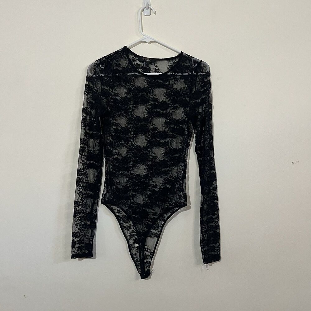 Black Lace Bodysuit Women’s Sheer Long Sleeve High Mesh Stretch One Piece